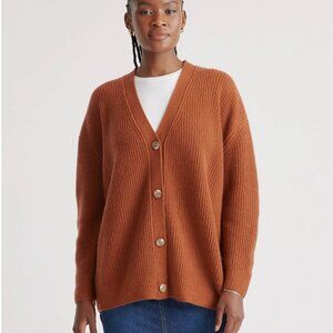 Quince Mongolian Cashmere Oversized Boyfriend Cardigan Sweater (Chestnut)